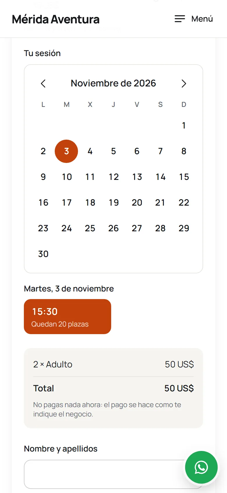 Reservar en el móvil