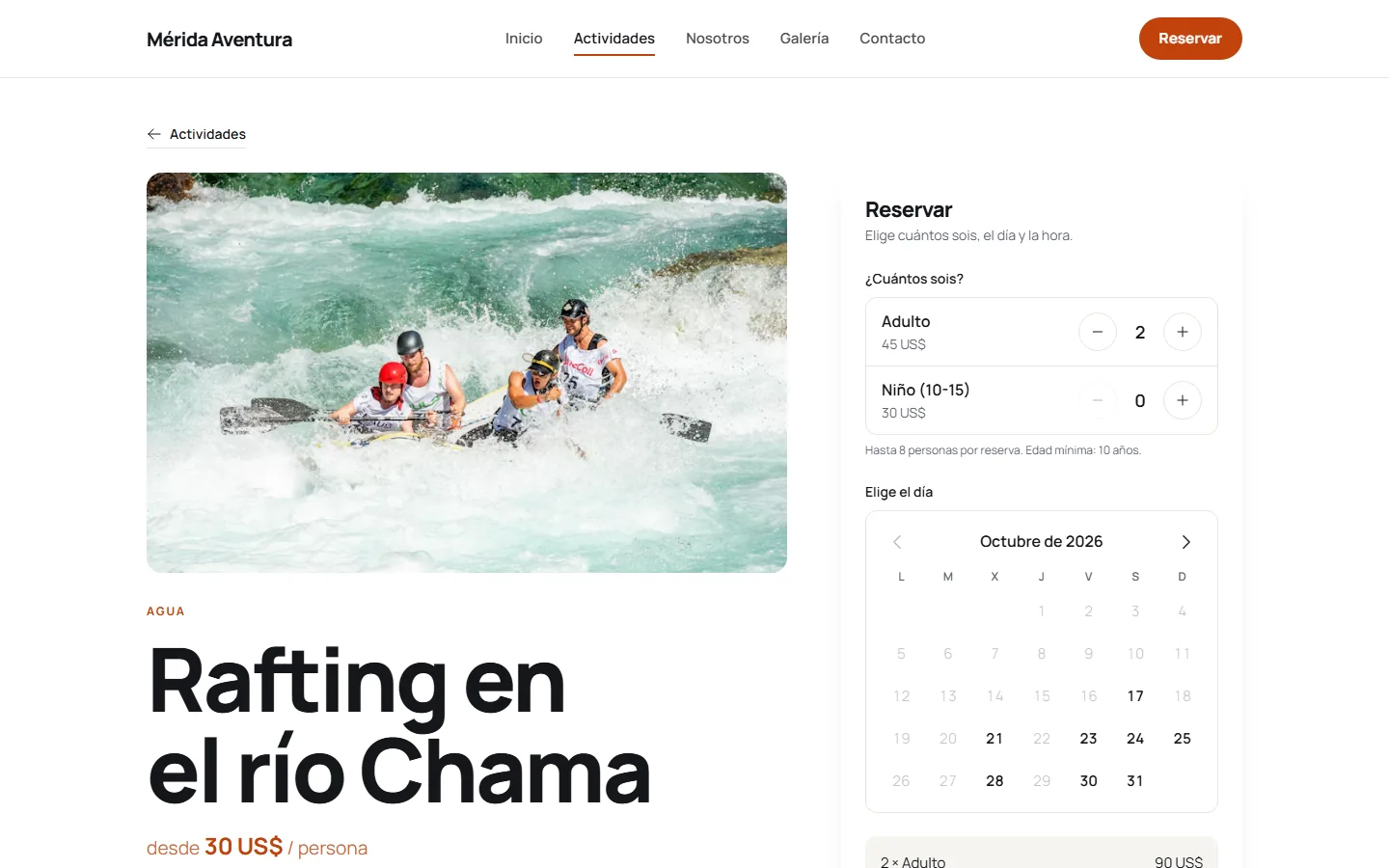 Página de la actividad